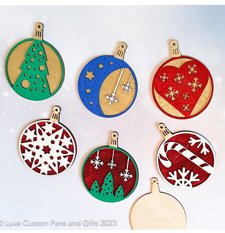 Personalized hand painted 2 layer laser cut christmas ornaments