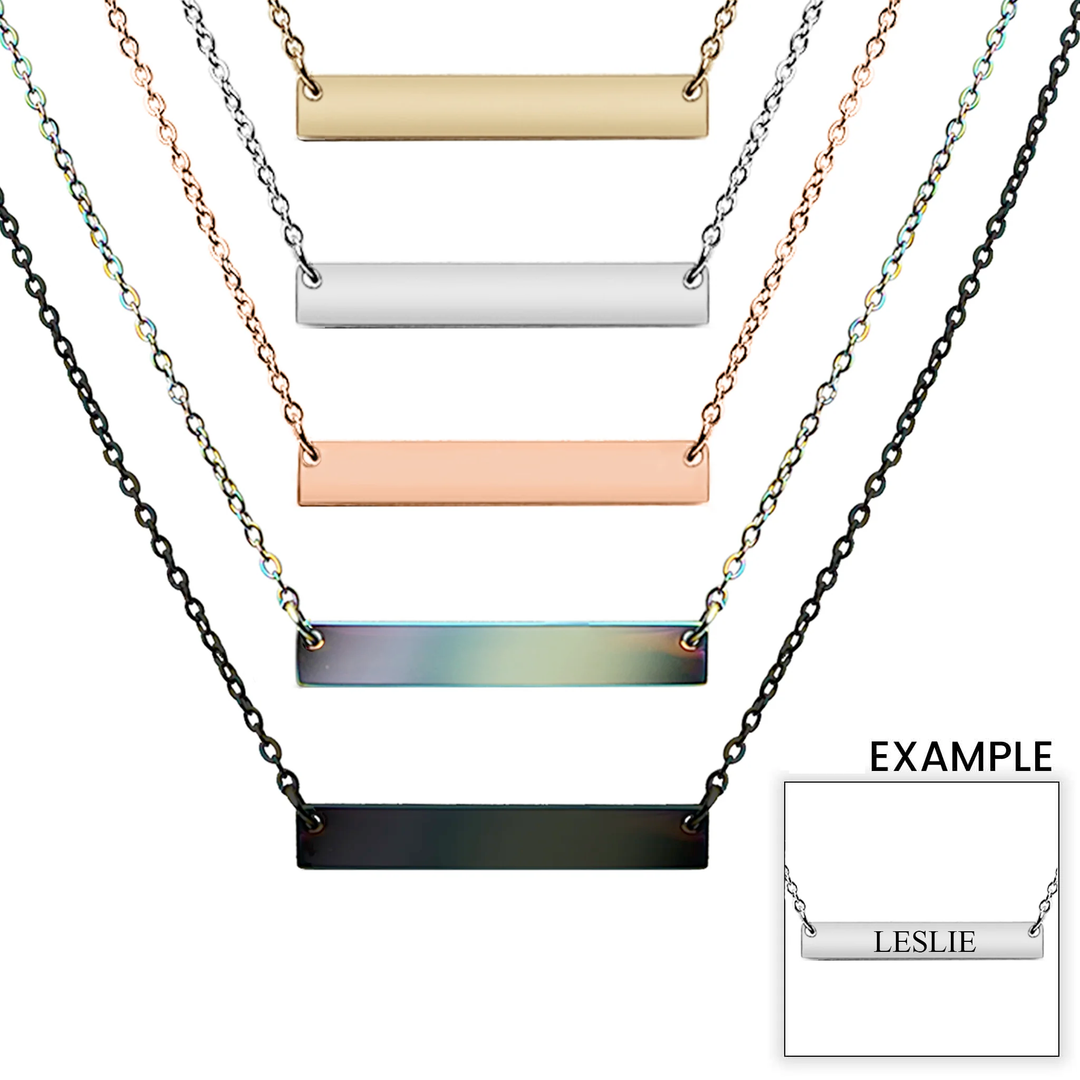Personalized Polished Bar Stainless Steel Necklace 6 Finishes